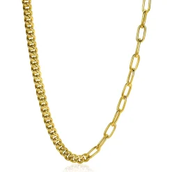 ZINZI gold plated zilveren multi-schakelketting met gourmet en paperclip schakels 6,7mm breed 45cm ZIC2285G