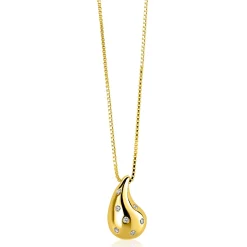 ZINZI gold plated zilveren venetiaanse ketting 45-48cm met druppelvormige hanger 20mm, bezet met witte zirkonia's ZIC2708Y