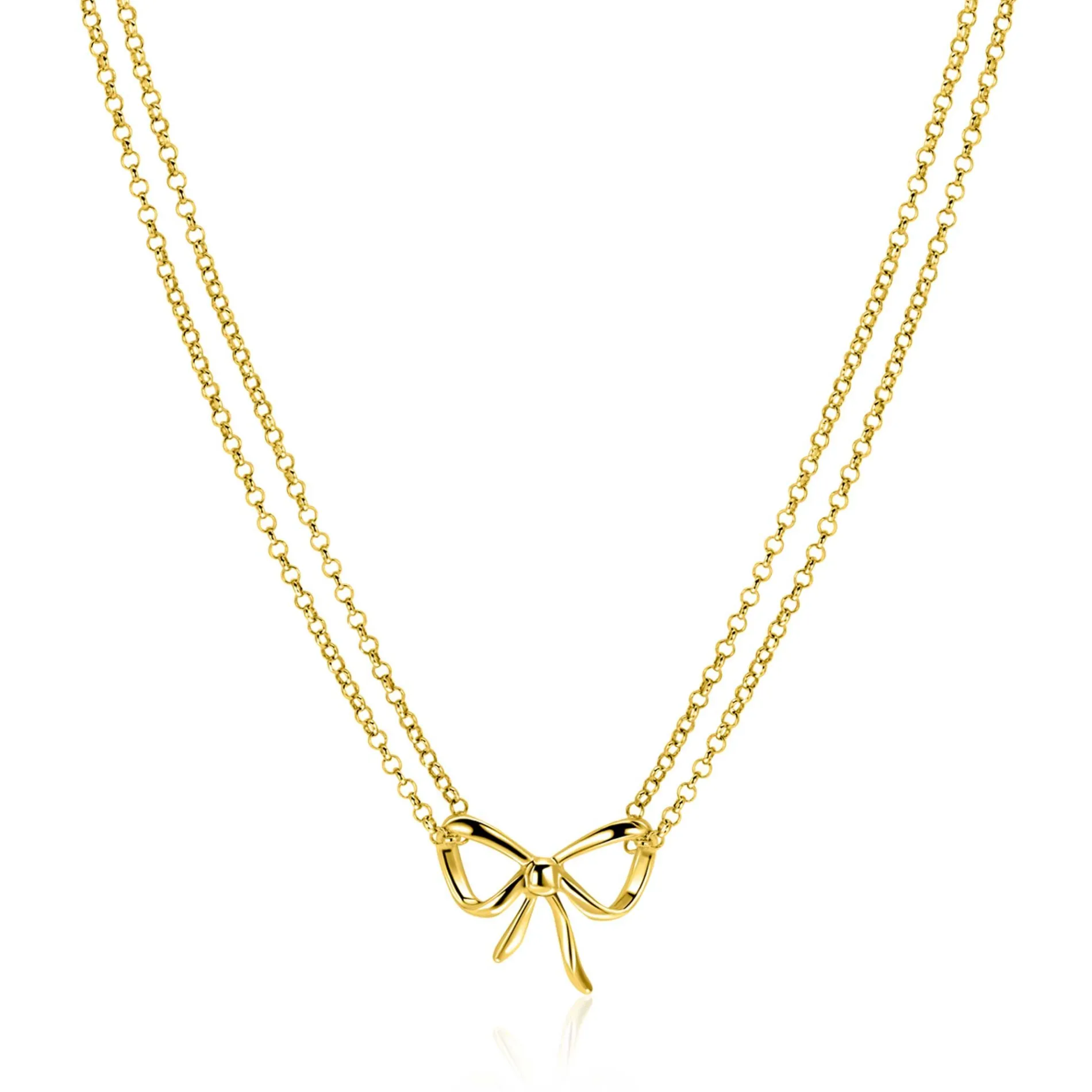 ZINZI gold plated zilveren multi-look ketting met sierlijke strik 40-43cm ZIC2677