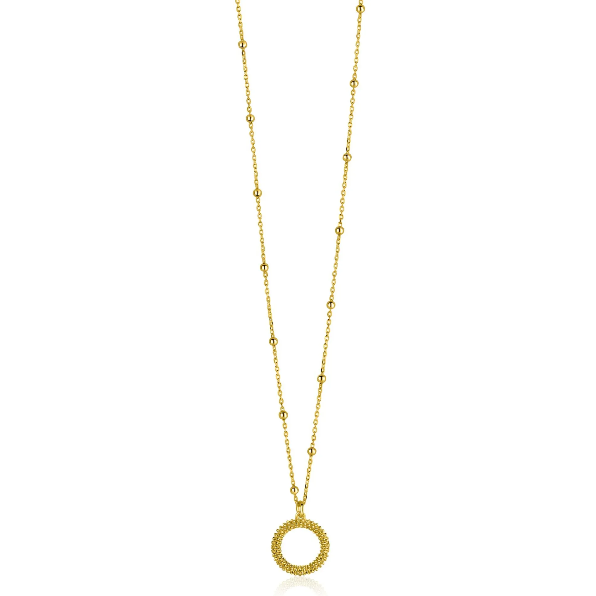 ZINZI gold plated zilveren ketting met kleine bolletjes en ronde hanger (12mm) met bolstructuur 42-45cm ZIC2704G