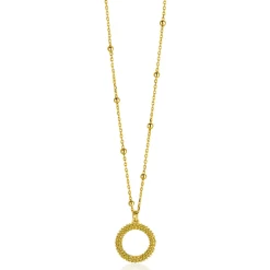 ZINZI gold plated zilveren ketting met kleine bolletjes en ronde hanger (12mm) met bolstructuur 42-45cm ZIC2704G