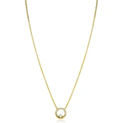 ZINZI gold plated zilveren ketting 42–45cm met ronde open hanger (12mm) en bezet met witte zirkonia's ZIC2725Y