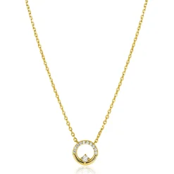 ZINZI gold plated zilveren ketting 42–45cm met ronde open hanger (12mm) en bezet met witte zirkonia's ZIC2725Y