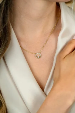 ZINZI gold plated zilveren ketting 42–45cm met ronde open hanger (12mm) en bezet met witte zirkonia's ZIC2725Y