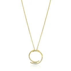 ZINZI gold plated zilveren ketting met grote open ronde hanger 25mm bezet met witte zirkonia's 45-50 cm ZIC2645Y