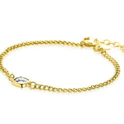 ZINZI gold plated zilveren gourmet armband met vierkante zetting bezet met witte zirconia 16-19cm ZIA2417Y