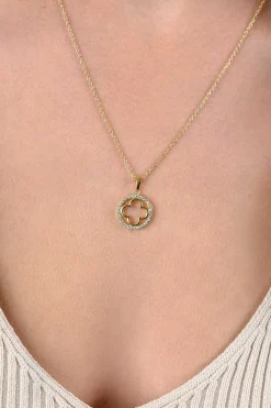 ZINZI gold plated zilveren anker ketting met luxe klaver hanger (15mm) rondom bezet met witte zirconia's 45-48cm ZIC2617Y