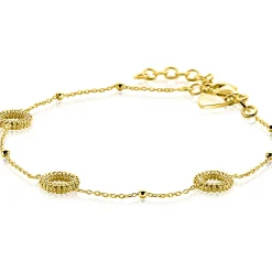 ZINZI gold plated zilveren armband met drie open rondjes (8,5mm) voorzien van een bolstructuur 17-20cm ZIA2704G