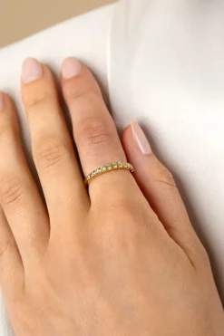 ZINZI gold plated zilveren aanschuifring 2mm breed bezet met champagne, peridot en witte zirconia's ZIR2612
