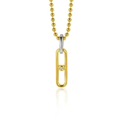 ZINZI gold plated zilveren ovale hanger 20mm met witte zirconia ZIH2300 (zonder collier)