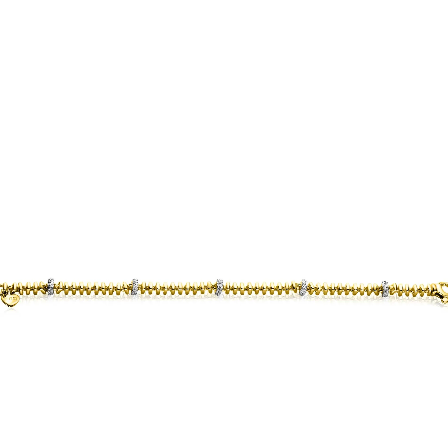 ZINZI gold plated zilveren vierkante schakel armband 6mm breed afwisselend bezet met witte zirkonia's 19cm ZIA2678Y