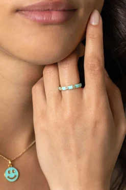 ZINZI gold plated zilveren aanschuifring trendy turquoise emaille en witte zirconia's 3mm ZIR2315T