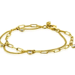 ZINZI gold plated zilveren multi-look armband met gourmet en paperclip schakels, bezet met vier ronde zirconia's ZIA2362Y