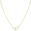 ZINZI gold plated zilveren ketting met paperclip-schakels, waarbij in het midden twee druppelvormen mooi met elkaar verbonden zijn 42-45cm ZIC2634
