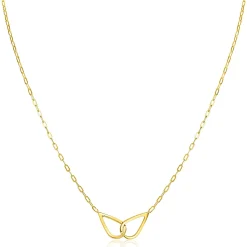 ZINZI gold plated zilveren ketting met paperclip-schakels, waarbij in het midden twee druppelvormen mooi met elkaar verbonden zijn 42-45cm ZIC2634