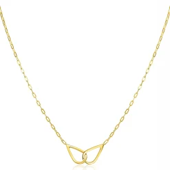 ZINZI gold plated zilveren ketting met paperclip-schakels, waarbij in het midden twee druppelvormen mooi met elkaar verbonden zijn 42-45cm ZIC2634