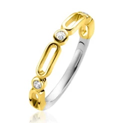 ZINZI gold plated zilveren aanschuifring 3mm breed met open ovale vormen en ronde witte zirconia's ZIR2269Y