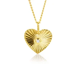 ZINZI gold plated zilveren hanger hart met zonnestralen en witte zirconia 20mm ZIH2305 (zonder collier)