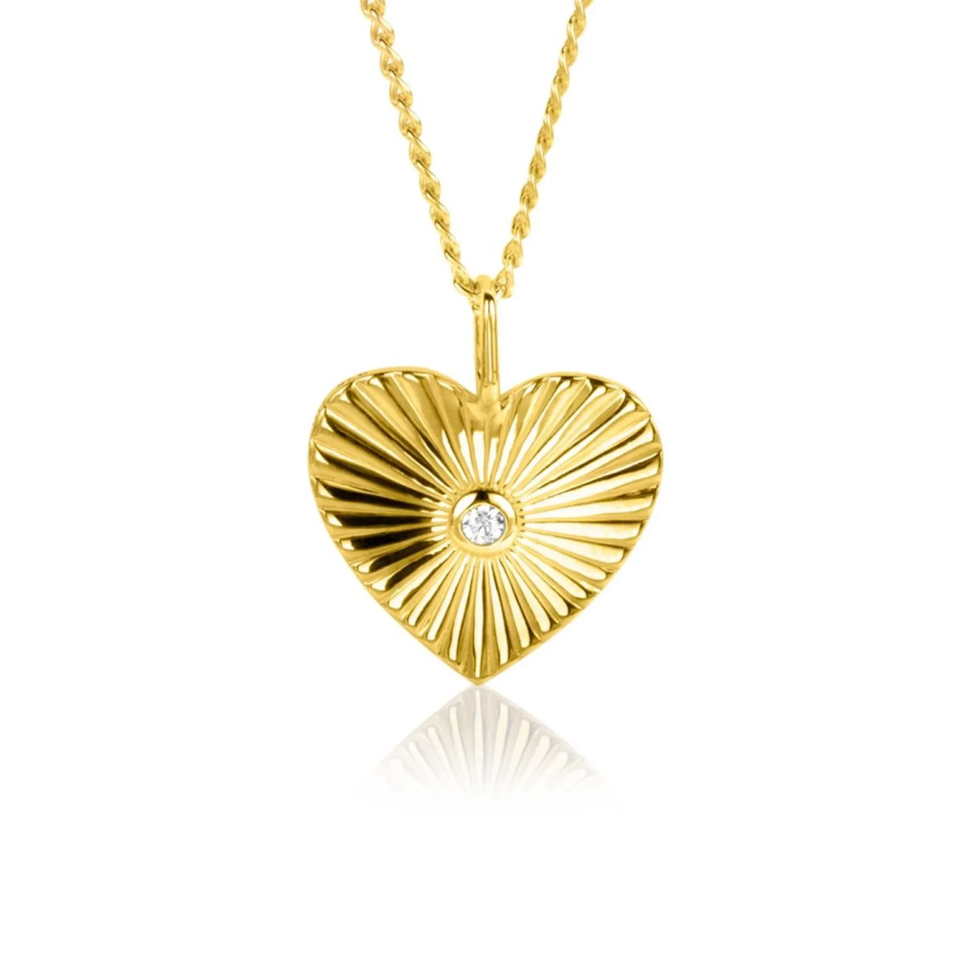 ZINZI gold plated zilveren hanger hart met zonnestralen en witte zirconia 20mm ZIH2305 (zonder collier)