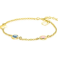 ZINZI gold plated zilveren armband met rondjes, bezet met blauwe en roze kleurstenen ZIA2715G