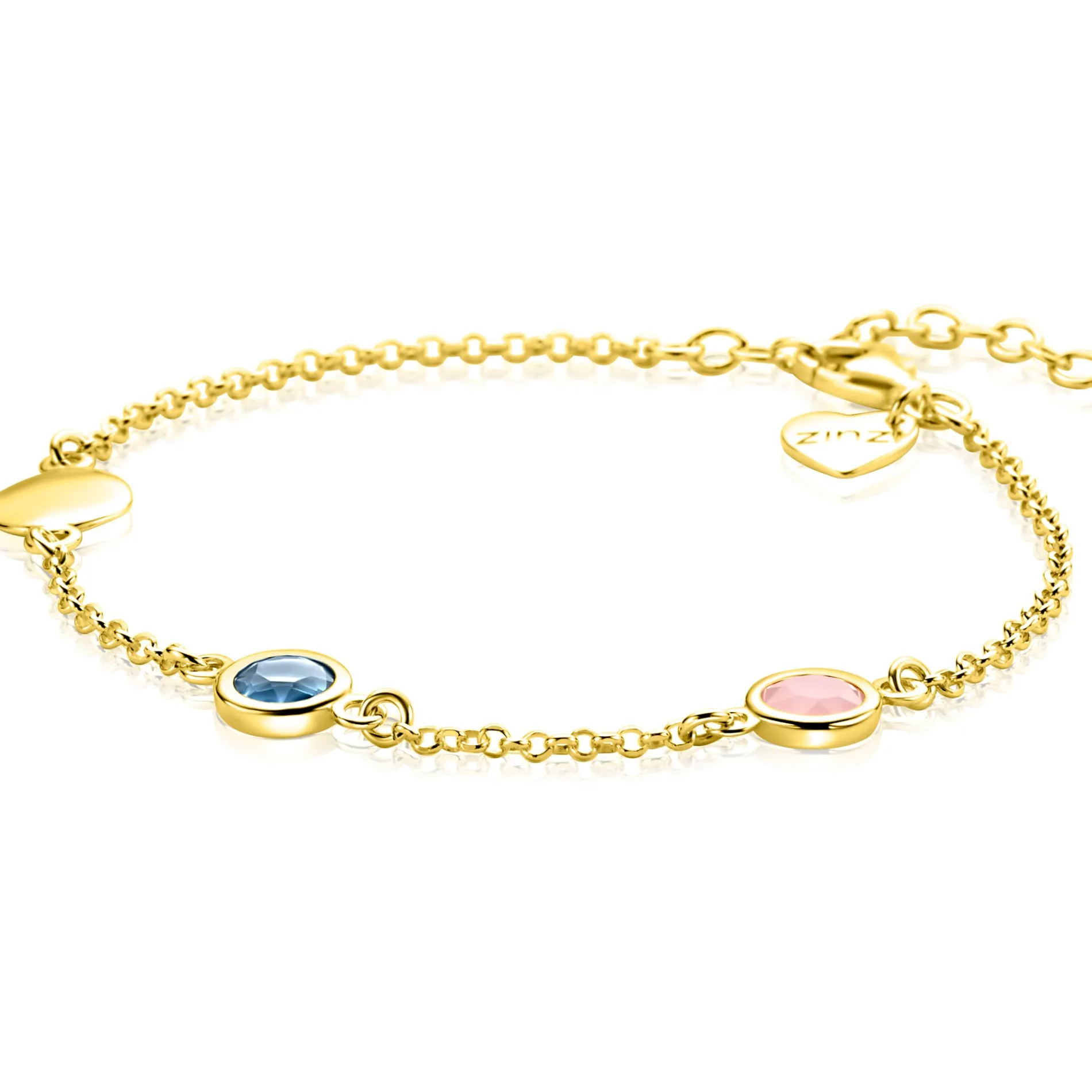 ZINZI gold plated zilveren armband met rondjes, bezet met blauwe en roze kleurstenen ZIA2715G