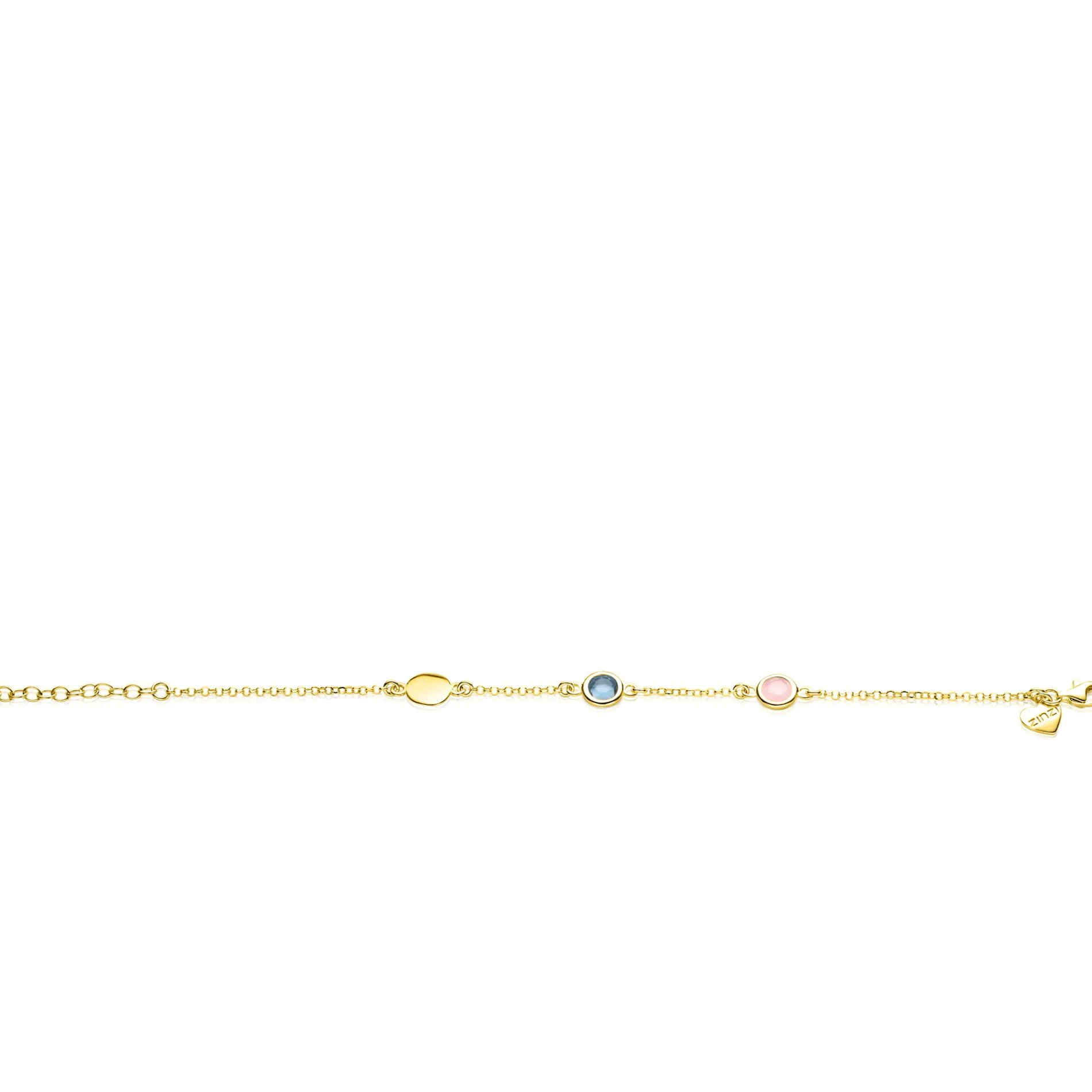 ZINZI gold plated zilveren armband met rondjes, bezet met blauwe en roze kleurstenen ZIA2715G