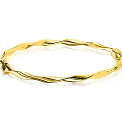 ZINZI gold plated zilveren bangle armband met gedraaide buis 4mm met luxe scharniersluiting ZIA2756G
