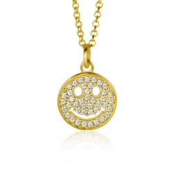 ZINZI gold plated zilveren hanger smiley rond 15mm met witte zirconia's ZIH2313Y (zonder collier)