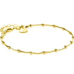 ZINZI gold plated zilveren slangen-armband met vierkant geslepen schakels en 15 verfijnde glanzende bolletjes 17-20cm ZIA2471G