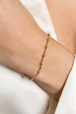 ZINZI gold plated zilveren slangen-armband met vierkant geslepen schakels en 15 verfijnde glanzende bolletjes 17-20cm ZIA2471G