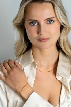 ZINZI gold plated zilveren slangen-armband met vierkant geslepen schakels en 15 verfijnde glanzende bolletjes 17-20cm ZIA2471G