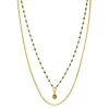 ZINZI gold plated zilveren multilook ketting met gourmet en groene bolletjes schakels, ronde zetting met olijfgroene kleursteen 42-45cm ZIC2528G