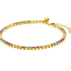 ZINZI gold plated zilveren tennis armband 3mm breed en bezet met regenboog kleurstenen in vierkante kastzettingen 17-20cm ZIA2666