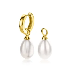 ZINZI gold plated zilveren oorbedels parel peervorm 15mm wit ZICH355WG (zonder oorringen)