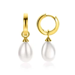 ZINZI gold plated zilveren oorbedels parel peervorm 15mm wit ZICH355WG (zonder oorringen)
