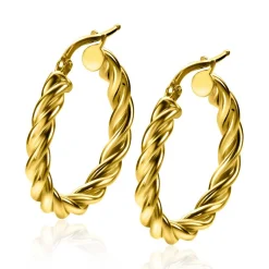 ZINZI gold plated zilveren wokkel oorringen met gedraaide buis 26x4mm ZIO2281G