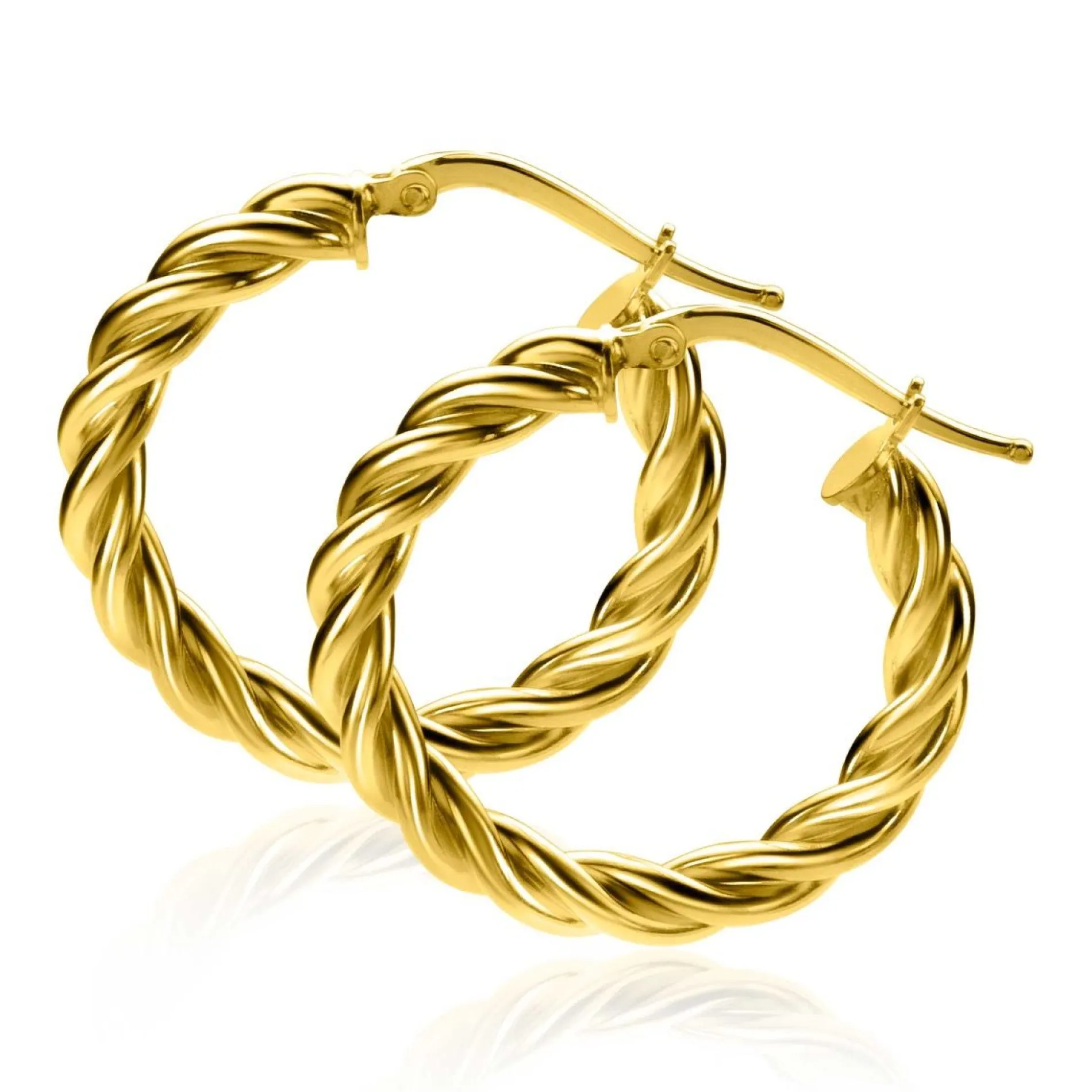 ZINZI gold plated zilveren wokkel oorringen met gedraaide buis 26x4mm ZIO2281G