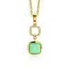 ZINZI gold plated zilveren tweezijdige hanger 30mm vierkant met witte onyx en mintgroene kleursteen ZIH2308 (zonder collier)