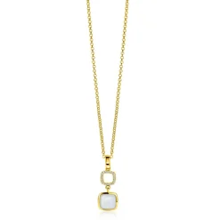 ZINZI gold plated zilveren tweezijdige hanger 30mm vierkant met witte onyx en mintgroene kleursteen ZIH2308 (zonder collier)