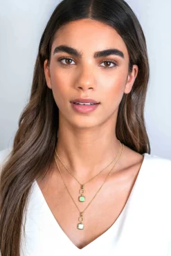 ZINZI gold plated zilveren tweezijdige hanger 30mm vierkant met witte onyx en mintgroene kleursteen ZIH2308 (zonder collier)