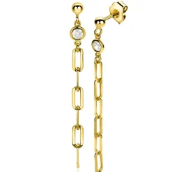 ZINZI gold plated zilveren oorstekers lange paperclip ketting 58mm witte zirconia ZIO2363Y