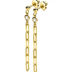 ZINZI gold plated zilveren oorstekers lange paperclip ketting 58mm witte zirconia ZIO2363Y