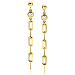 ZINZI gold plated zilveren oorstekers lange paperclip ketting 58mm witte zirconia ZIO2363Y