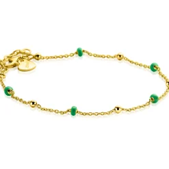 ZINZI gold plated zilveren fantasie armband met 5 groene donuts en glanzende bolletjes 17-19,5cm ZIA2509