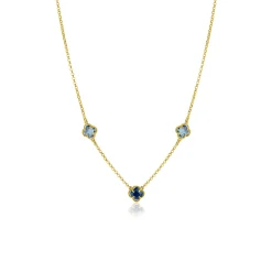 ZINZI gold plated zilveren schakelketting met twee lichtblauwe klavers en een donkerblauwe klaver 42-45cm ZIC2662B