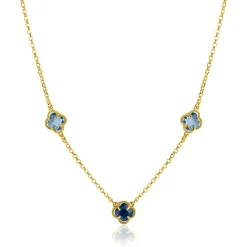ZINZI gold plated zilveren schakelketting met twee lichtblauwe klavers en een donkerblauwe klaver 42-45cm ZIC2662B