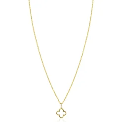 ZINZI gold plated zilveren ketting 42-45cm met open klaver hanger ZIC2743