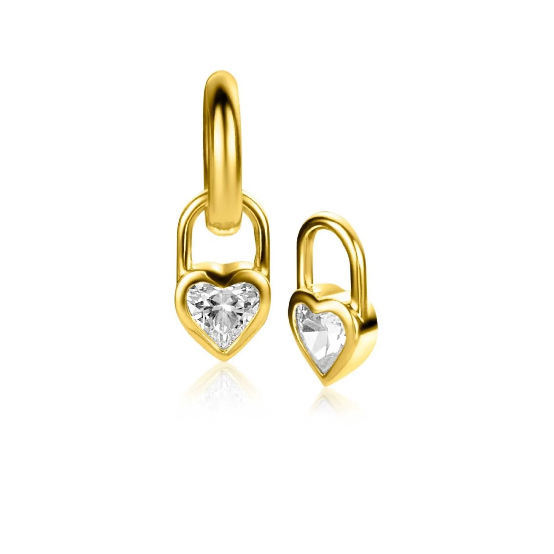 ZINZI gold plated zilveren oorbedels hart met witte zirconia 12mm ZICH2306 (zonder oorringen)