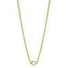 ZINZI gold plated zilveren gourmet ketting met vierkante zetting bezet met witte zirconia 40-45cm ZIC2417Y