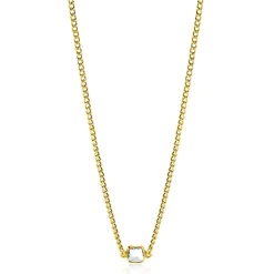 ZINZI gold plated zilveren gourmet ketting met vierkante zetting bezet met witte zirconia 40-45cm ZIC2417Y